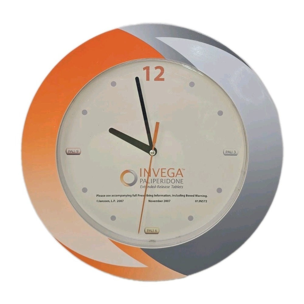 Invega Paliperidone Schizophrenia Pharma Promo Wall Clock Janssen 2007 U1‎